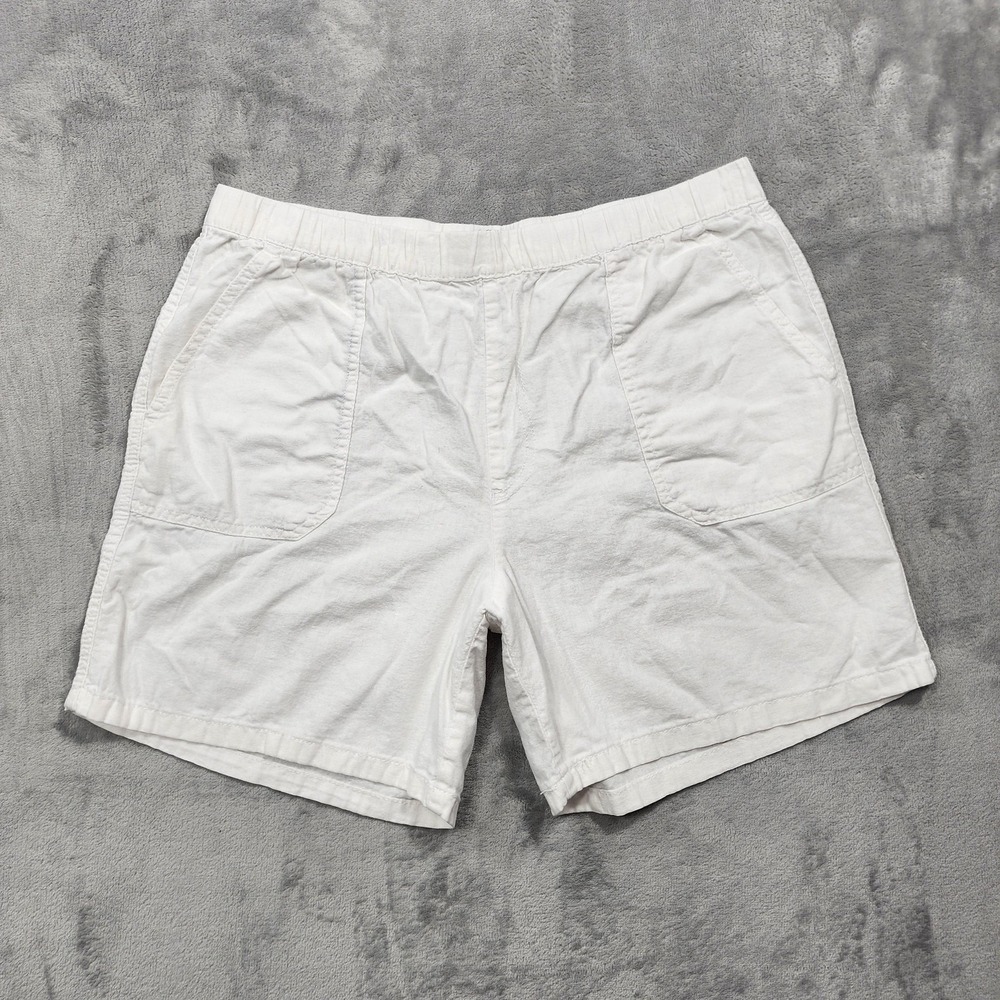 Basic Editions Shorts Womens L White Linen Blend Chino Pull On Coastal Summer
